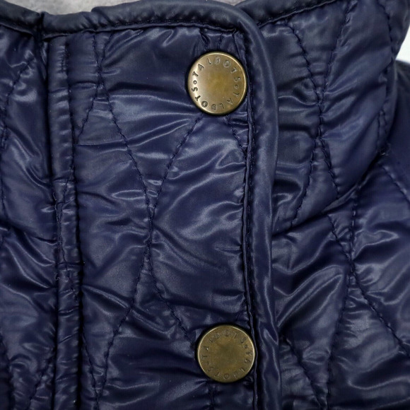 Talbots Puffer Vest Petites MP PM Navy Blue Quilted Full Zip Snaps Pockets - Picture 12 of 16